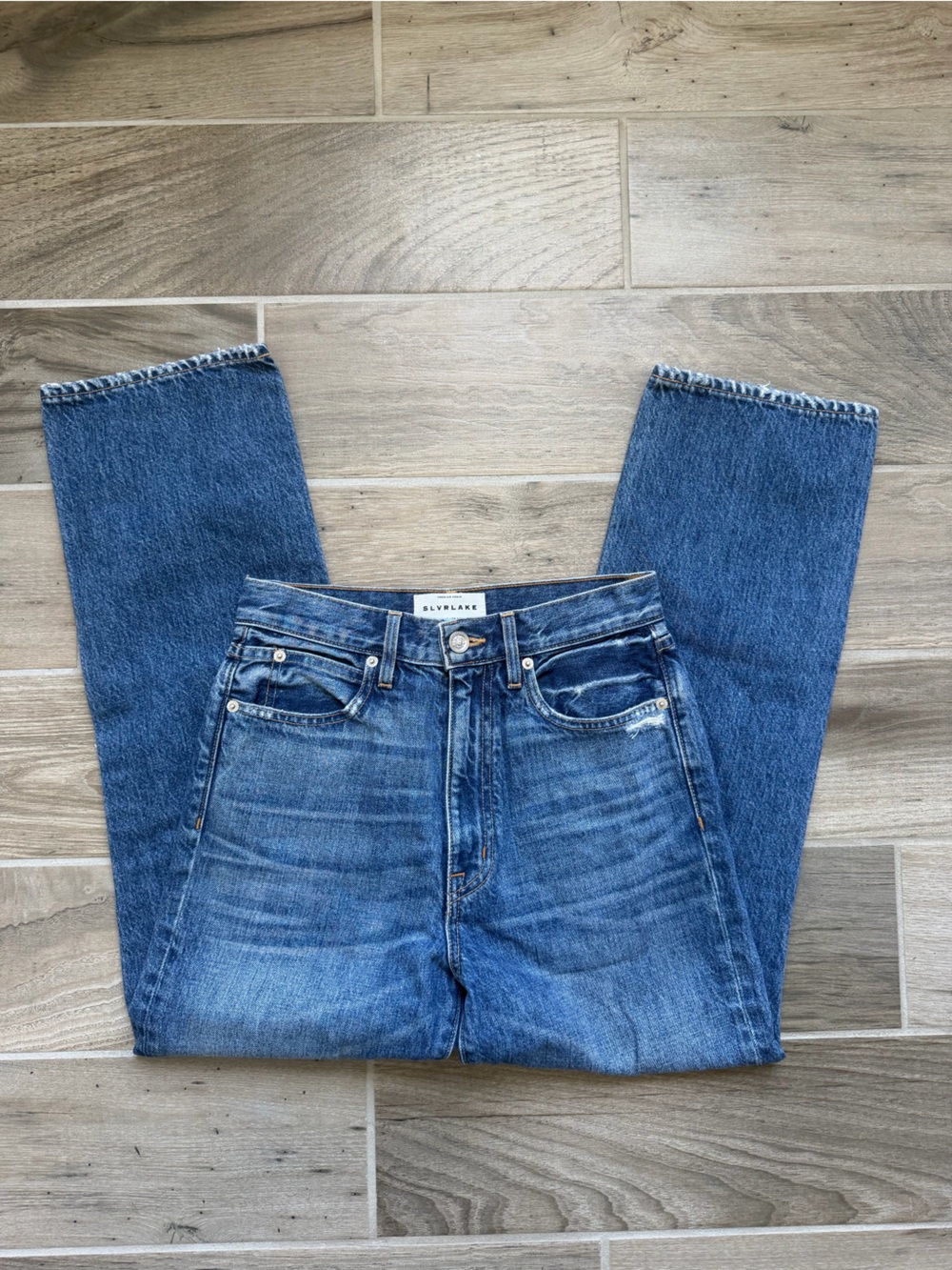 SLVRLAKE London Crop High Waisted Distressed Medium Wash Jeans sz 26